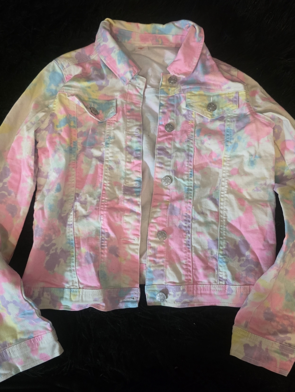 FabKids neon pink yellow colorful tie dye denim jacket for girls size XL 14/16